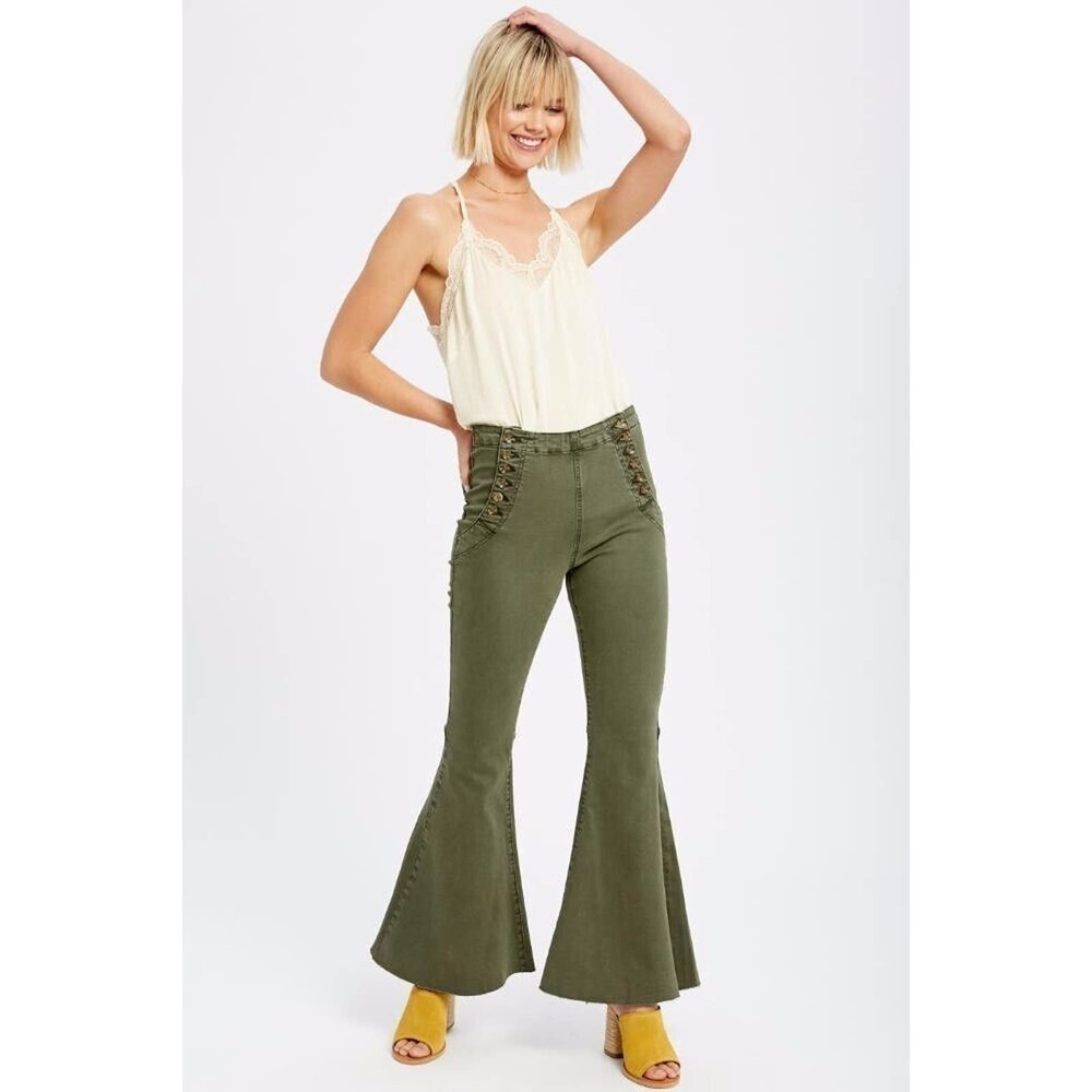 Listicle Womens L Beige The Bonnie Sailor Flare Bell Bottom Jeans Size Large